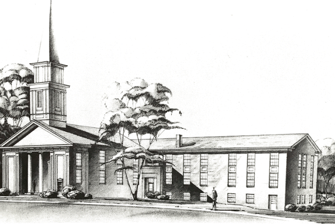 An image of Farmville Presbyterian Church, a drawing